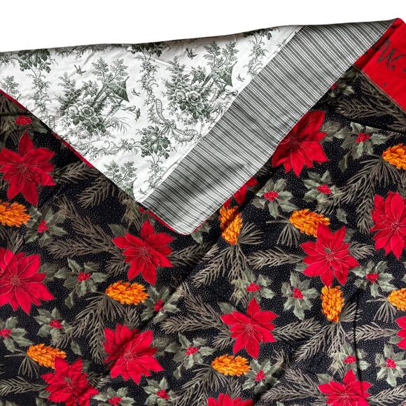 Handmade Tablecloth two sided Merry Christmas & Sage Green Toile colonial theme - Picture 6 of 9